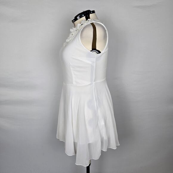 Club L Dress Women's 20 Cream - White Mini Sleeveless Sheer Lined Flowers Ruffle - Picture 16 of 16